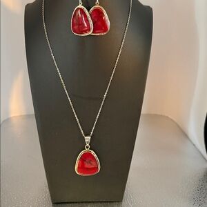 Red JasperPendant Necklace and Earring Set Mexico​